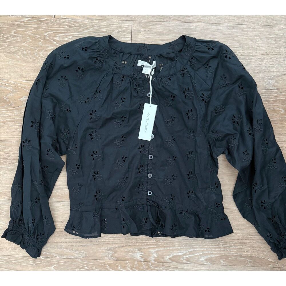NWT Outerknown Black Poet Blouse Size XS